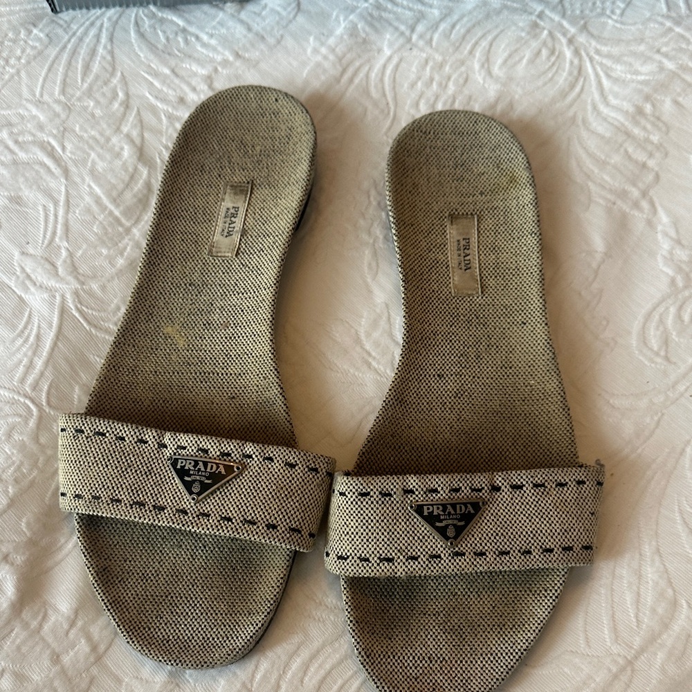 Prada Women's Textured Tan Slide Sandals